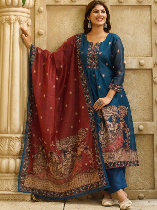 Women Printed Regular Kurta with Trousers & With Dupatta