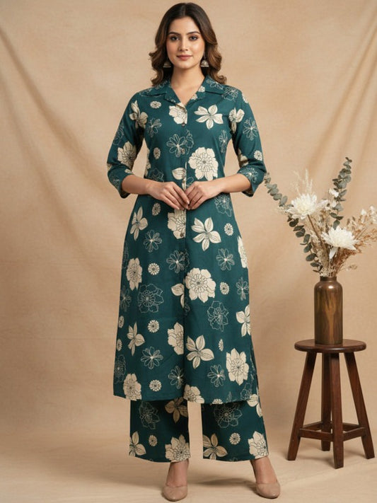 Women Floral Printed Regular Pure Cotton Kurta with Palazzos