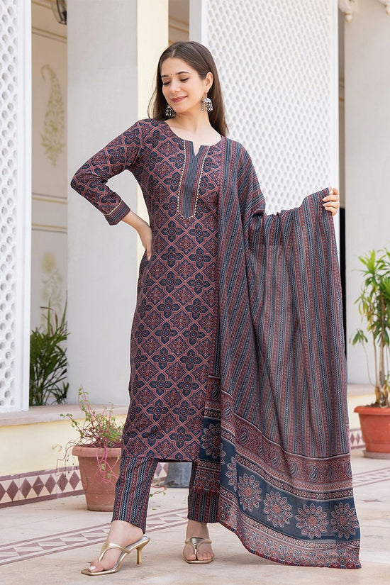 Ethnic Motifs Printed Regular Gotta Patti Straight Kurta with Trousers & Dupatta