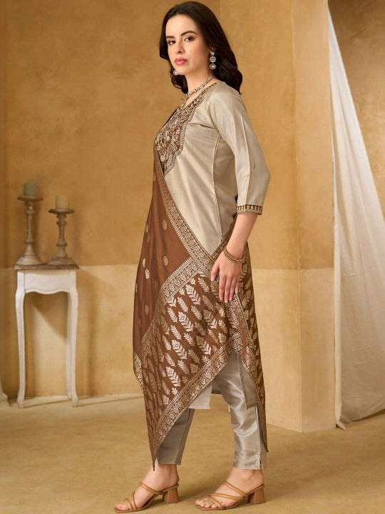 Women Ethnic Motifs Embroidered Regular Thread Work Kurta with Trousers & With Dupatta