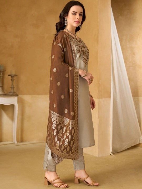 Women Ethnic Motifs Embroidered Regular Thread Work Kurta with Trousers & With Dupatta