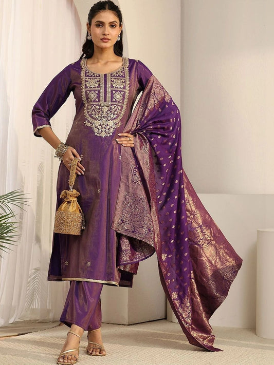 Women Ethnic Motifs Embroidered Regular Thread Work Kurta with Trousers & With Dupatta