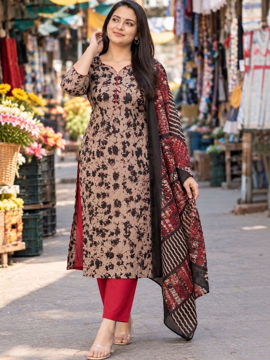 Women Ethnic Motifs Printed Regular Kurta with Trousers & With Dupatta