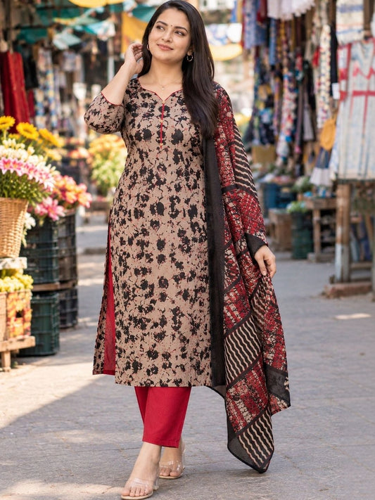 Women Ethnic Motifs Printed Regular Kurta with Trousers & With Dupatta