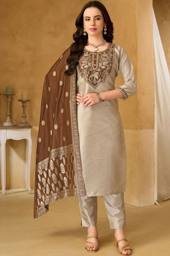 Women Ethnic Motifs Embroidered Regular Thread Work Kurta with Trousers & With Dupatta