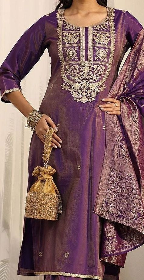 Women Ethnic Motifs Embroidered Regular Thread Work Kurta with Trousers & With Dupatta