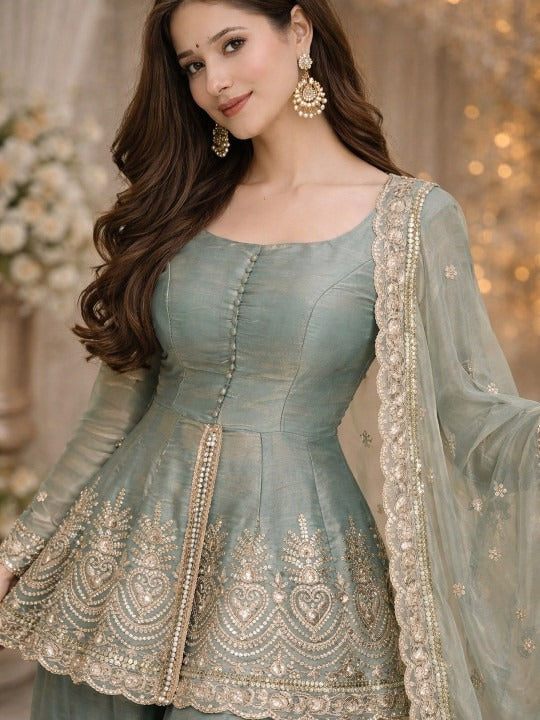 Women Ethnic Motifs Embroidered Empire Kurti with Palazzos & With Dupatta