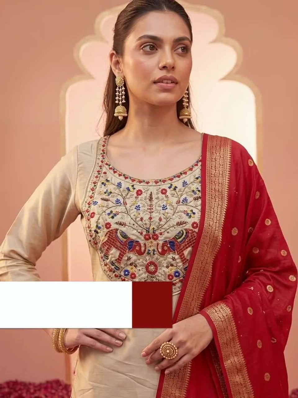 Women Ethnic Motifs Embroidered Regular Thread Work Kurta with Trousers & With Dupatta