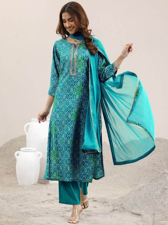 Women Printed Gotta Patti Kurta with Trousers & Dupatta