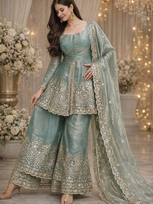 Women Ethnic Motifs Embroidered Empire Kurti with Palazzos & With Dupatta