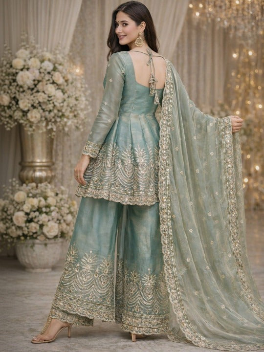 Women Ethnic Motifs Embroidered Empire Kurti with Palazzos & With Dupatta