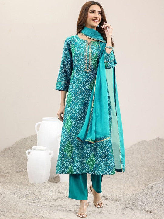 Women Printed Gotta Patti Kurta with Trousers & Dupatta
