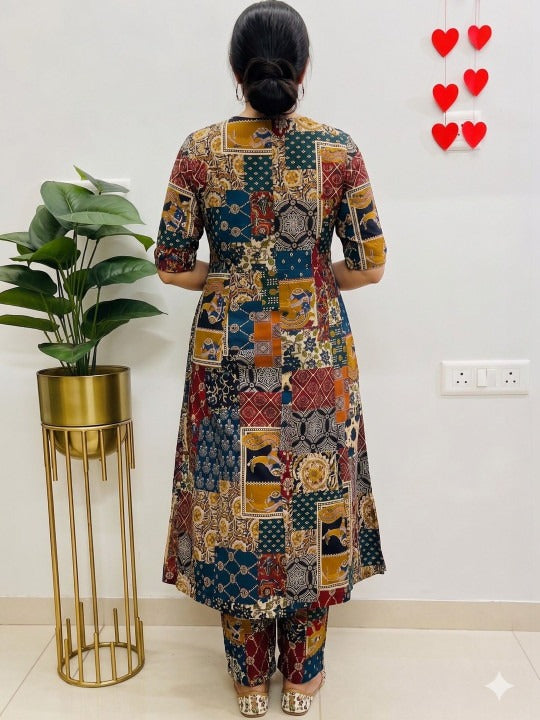 Women Ethnic Motifs Printed Regular Pure Cotton Kurta with Trousers