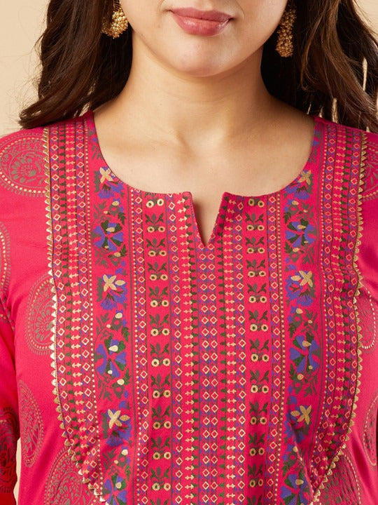 Ethnic Motifs Yoke Design Gotta Patti Kurta With Trousers & Dupatta