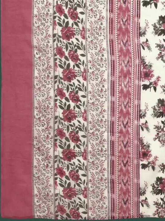Floral Printed Pure Cotton Anarkali Kurta With Trousers & Dupatta