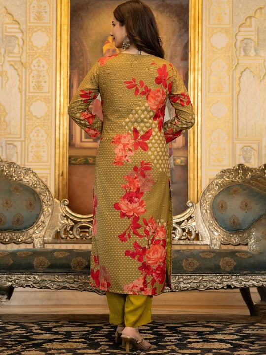 Women Floral Printed Regular Sequinned Kurta with Trousers & With Dupatta