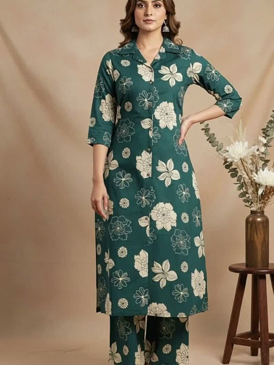 Women Floral Printed Regular Pure Cotton Kurta with Palazzos