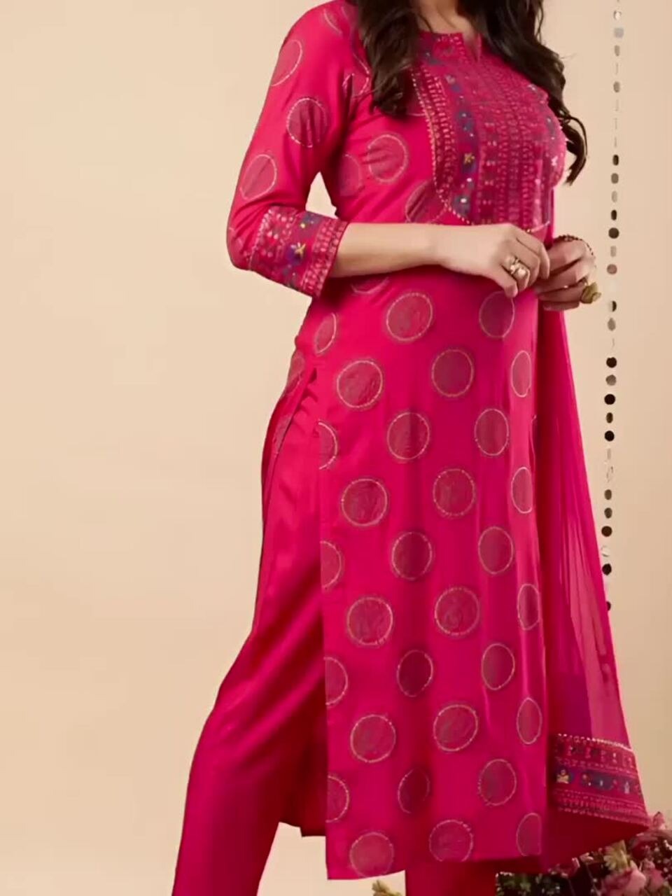 Ethnic Motifs Yoke Design Gotta Patti Kurta With Trousers & Dupatta
