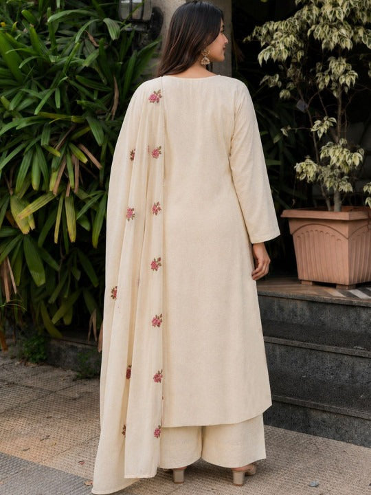 Women Floral Embroidered Regular Thread Work Kurta with Palazzos & With Dupatta