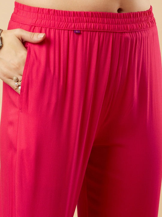 Ethnic Motifs Yoke Design Gotta Patti Kurta With Trousers & Dupatta