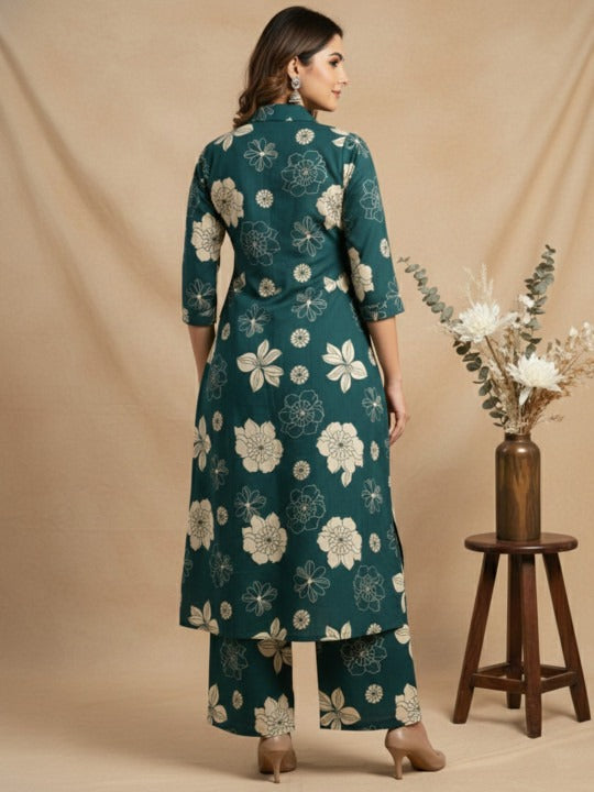 Women Floral Printed Regular Pure Cotton Kurta with Palazzos