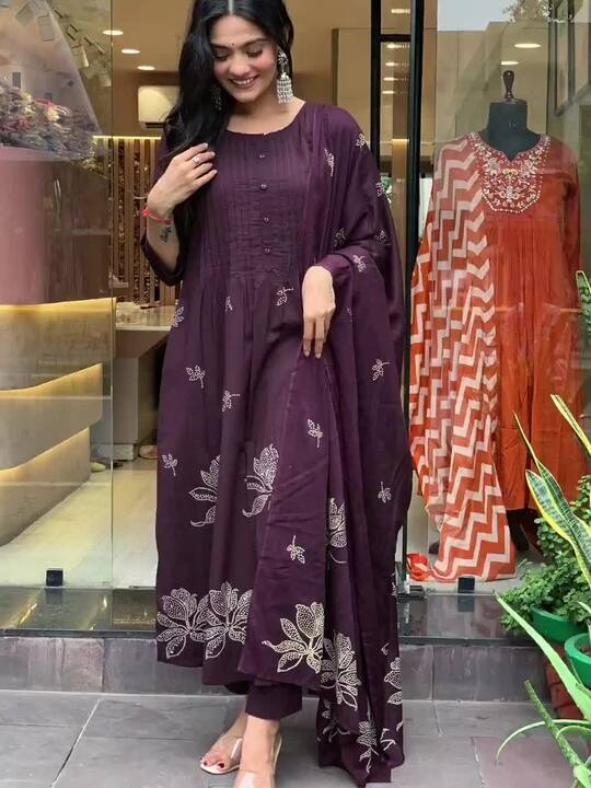 Maroon Printed Kurta with Trousers with Dupatta