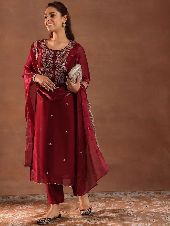 Women Ethnic Motifs Yoke Design Regular Kurta with Trousers & With Dupatta
