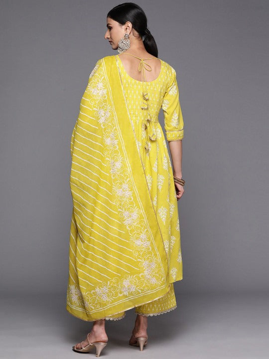 Women Floral Printed Sequinned Work High Slit Kurta with Palazzos & Dupatta