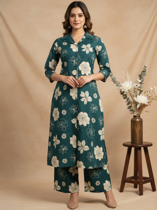 Women Floral Printed Regular Pure Cotton Kurta with Palazzos