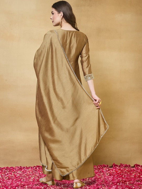 Colors of Earth Silk Embroidered Beadswork Peplum Kurti And Sharara Set With Dupatta