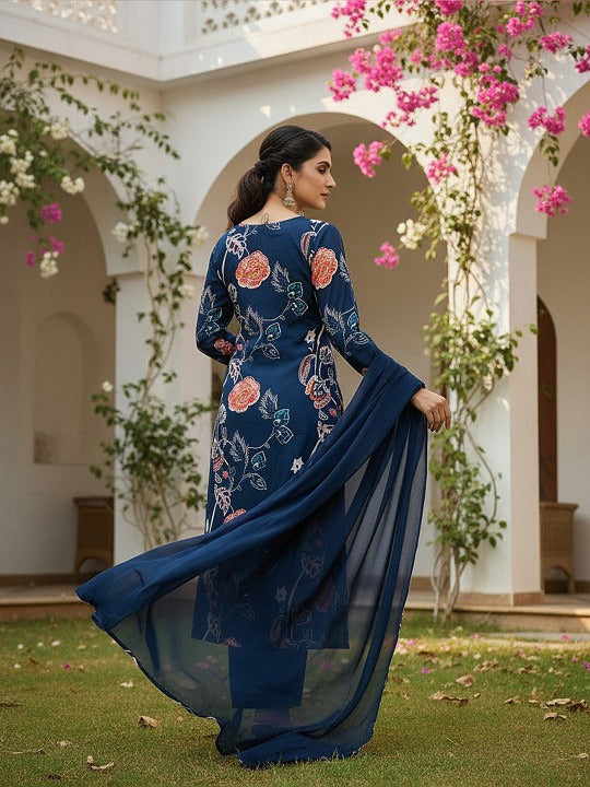 Women Floral Printed Regular Kurta with Trousers & With Dupatta