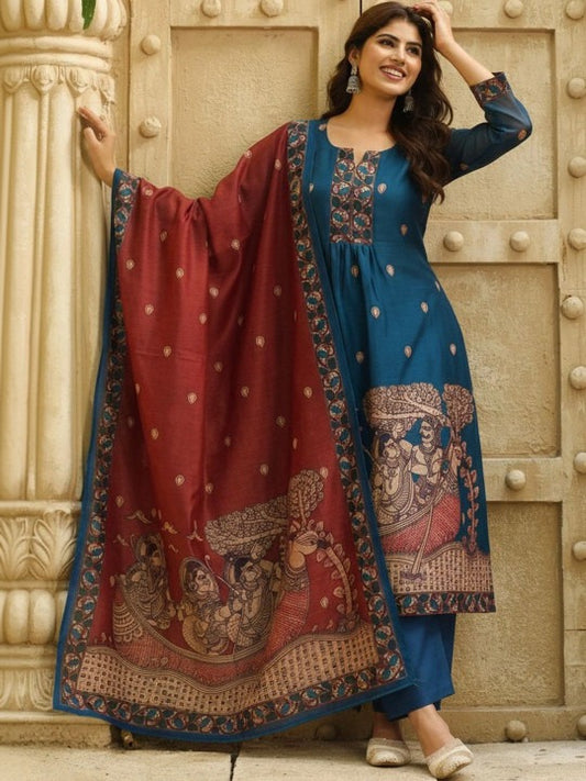 Women Printed Regular Kurta with Trousers & With Dupatta