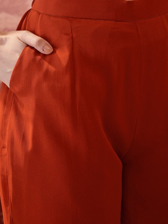 Embroidered Round Neck Kurta & Palazzos