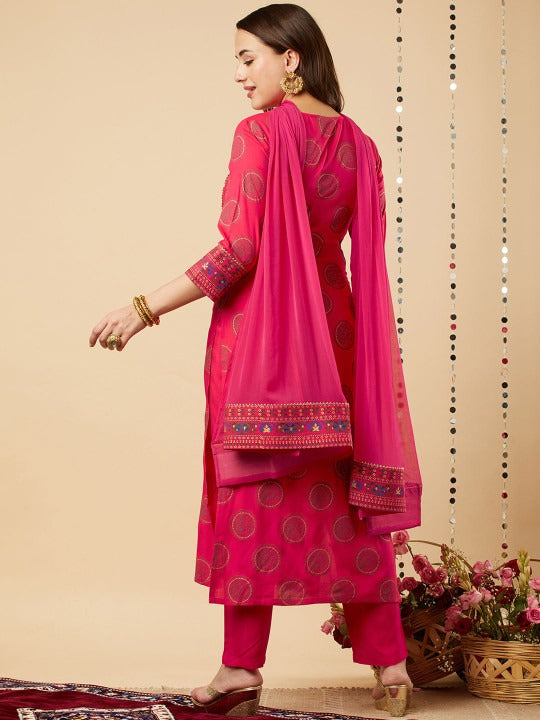 Ethnic Motifs Yoke Design Gotta Patti Kurta With Trousers & Dupatta