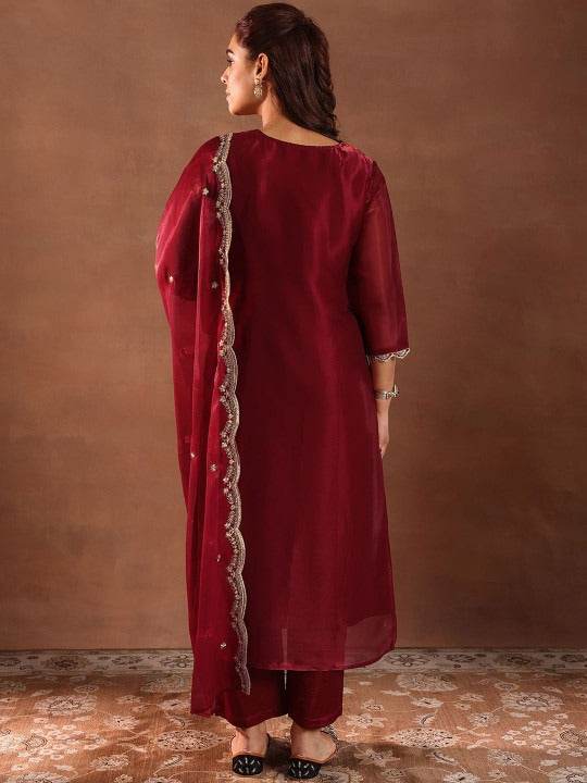 Women Ethnic Motifs Yoke Design Regular Kurta with Trousers & With Dupatta