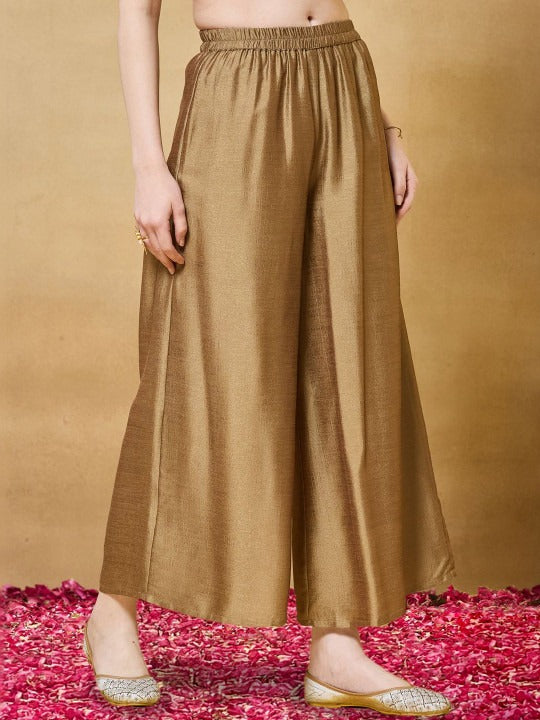 Colors of Earth Silk Embroidered Beadswork Peplum Kurti And Sharara Set With Dupatta