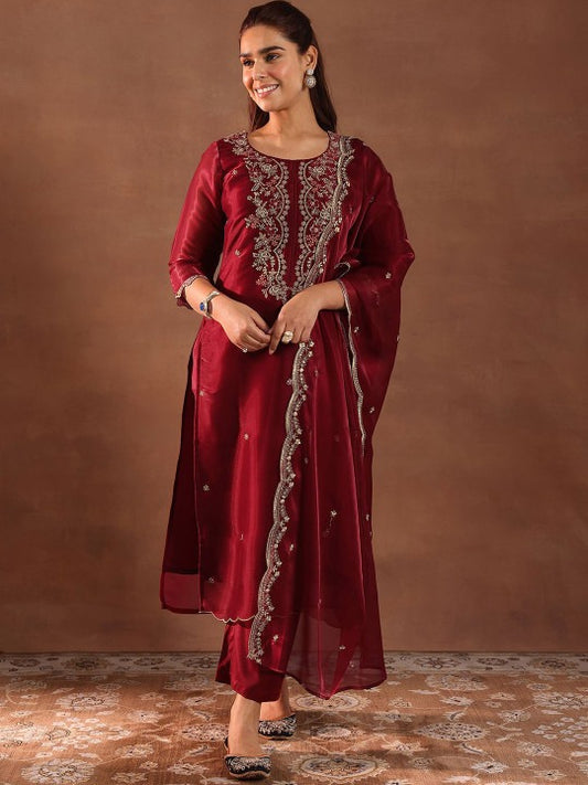 Women Ethnic Motifs Yoke Design Regular Kurta with Trousers & With Dupatta