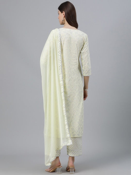 Women Printed Kurta with Palazzos & Dupatta