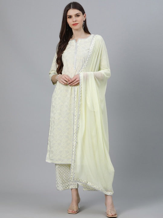 Women Printed Kurta with Palazzos & Dupatta
