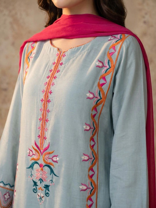 Women Floral Embroidered Regular Thread Work Kurta with Trousers & With Dupatta