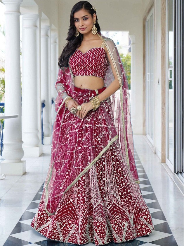 Embellished Sequinned Semi-Stitched Lehenga & Blouse With Dupatta