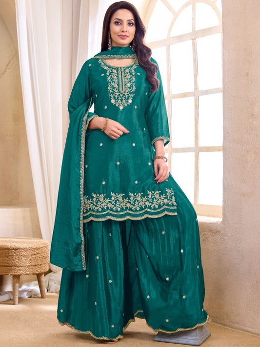 Women Ethnic Motifs Embroidered Regular Thread Work Kurta with Sharara & With Dupatta