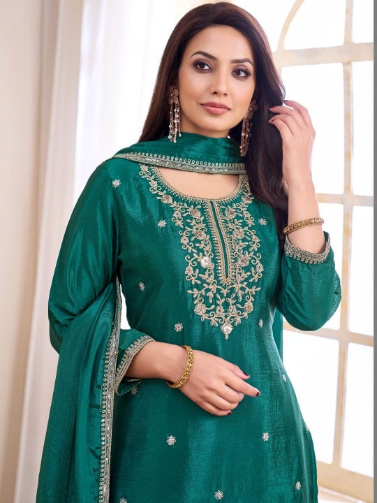Women Ethnic Motifs Embroidered Regular Thread Work Kurta with Sharara & With Dupatta
