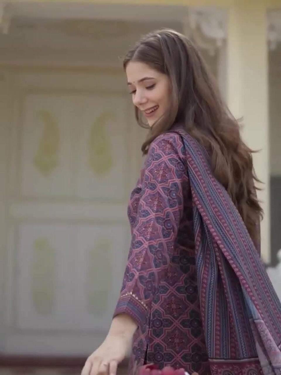 Ethnic Motifs Printed Regular Gotta Patti Straight Kurta with Trousers & Dupatta