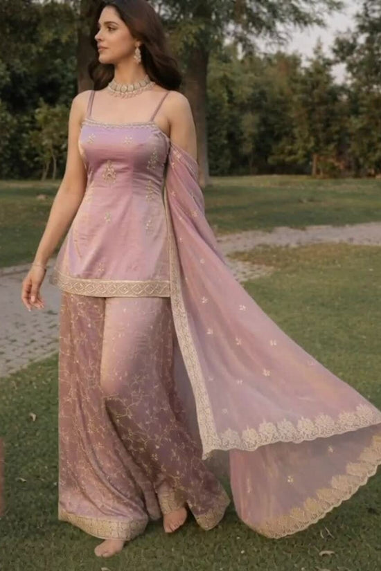 Women Ethnic Motifs Embroidered Regular Thread Work Kurta With Sharara & Dupatta