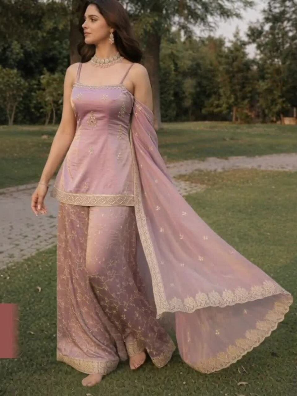 Women Ethnic Motifs Embroidered Regular Thread Work Kurta With Sharara & Dupatta