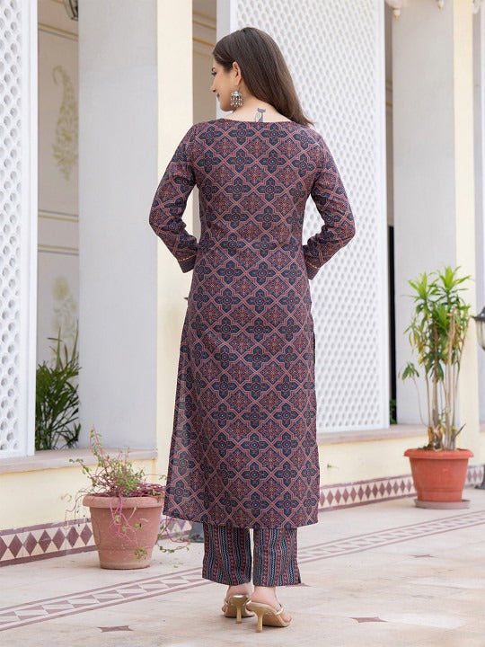 Ethnic Motifs Printed Regular Gotta Patti Straight Kurta with Trousers & Dupatta