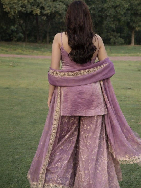 Women Ethnic Motifs Embroidered Regular Thread Work Kurta With Sharara & Dupatta