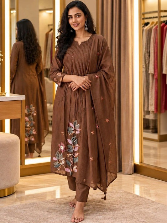 Floral Embroidered Thread Work Thread Work Pleated Kurti