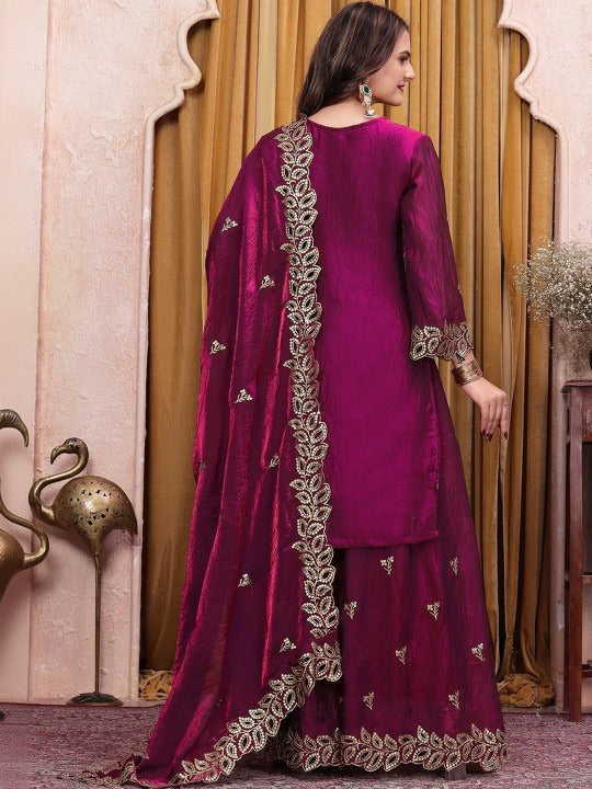 Women Ethnic Motifs Embroidered Regular Kurta with Sharara & With Dupatta
